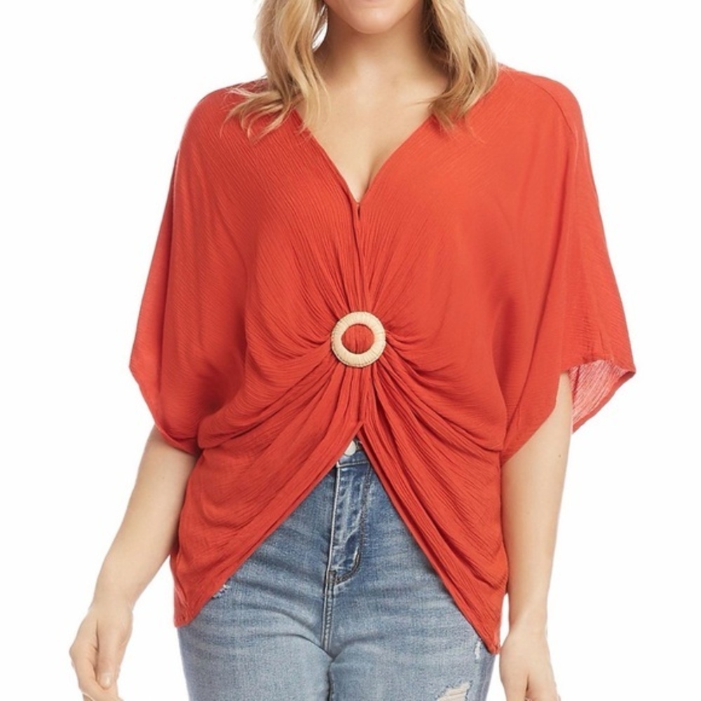 Karen Kane Burnt Orange Rattan Buckle Twist Front Top size Medium